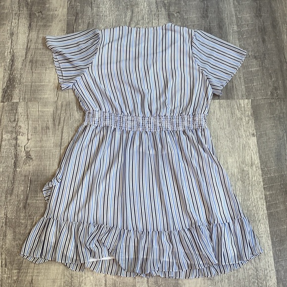 Michael Kors Blue and White Striped Faux Wrap Dress - Picture 2 of 6